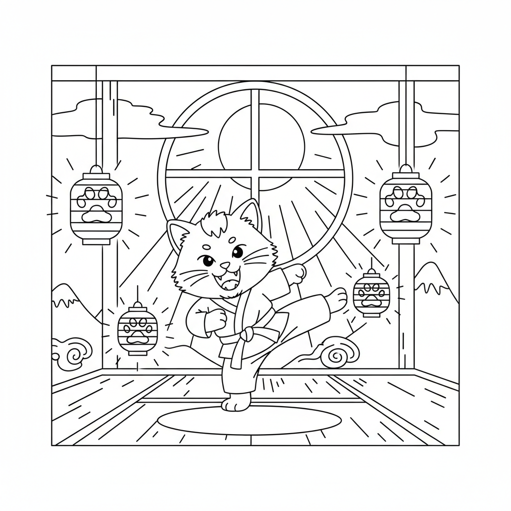 Grey Kitten High Kick — Free Coloring Page for Kids coloring page