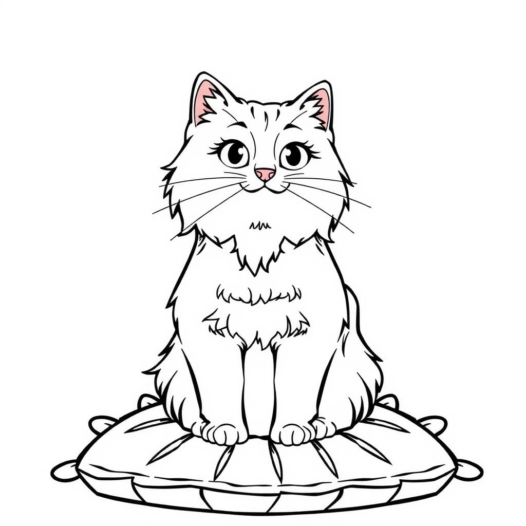 Printable Fun — Fluffy Cat Coloring Page for Kids coloring page