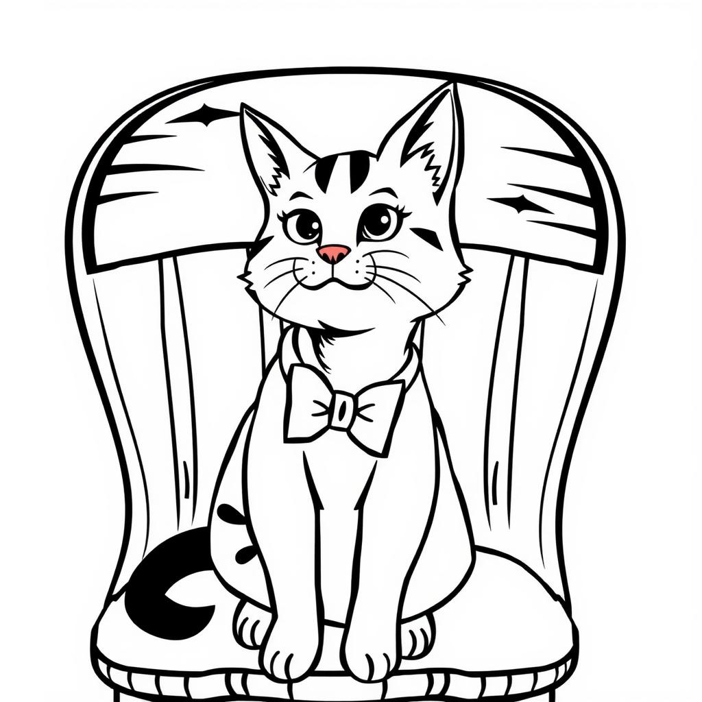 Tuxedo Cat on a Chair — Free Coloring Page for Kids coloring page
