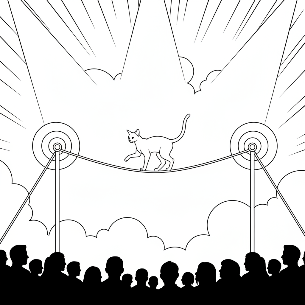 Abyssinian Cat on a Tightrope — Free Coloring Page for Kids coloring page