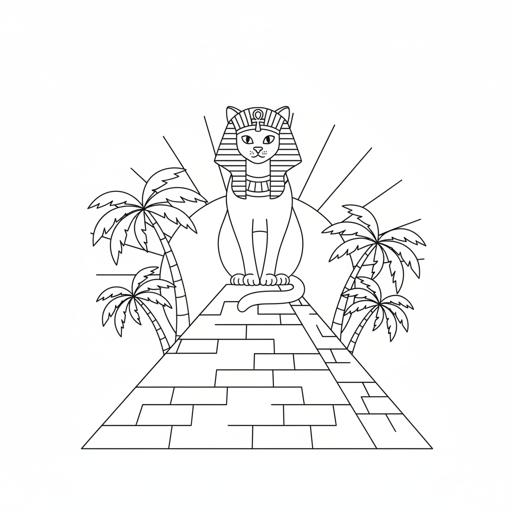 Majestic Pyramid Sunset — Free Coloring Page for Kids coloring page