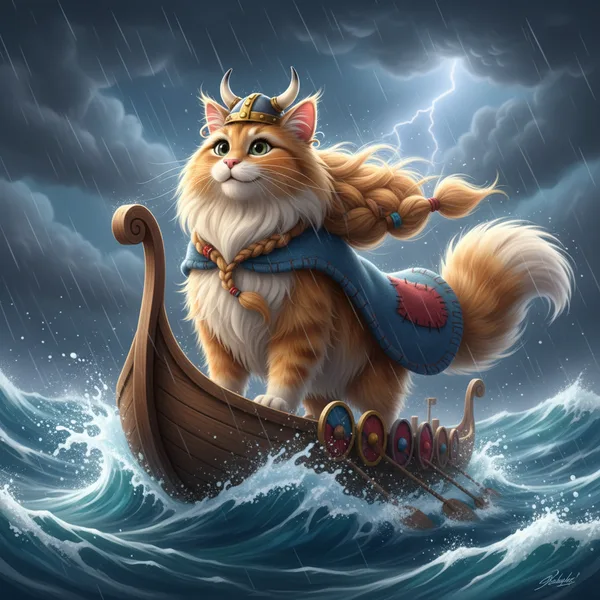 Viking Cat Adventure — Free Coloring Page for Kids