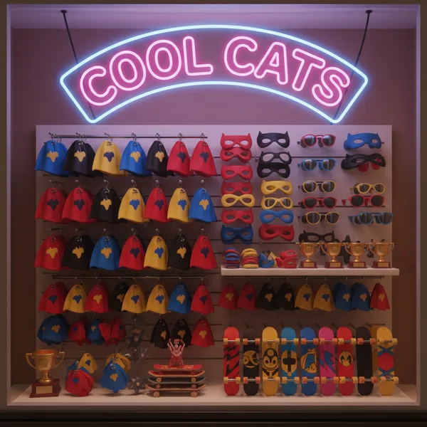 Cool Cats Shop Window — Free Printable Coloring Page for Kids