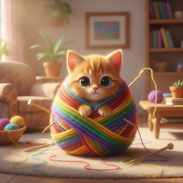 Gatito Naranja Adorable con Hilo — Dibujos de Gatos para Colorear — Gratis para Imprimir