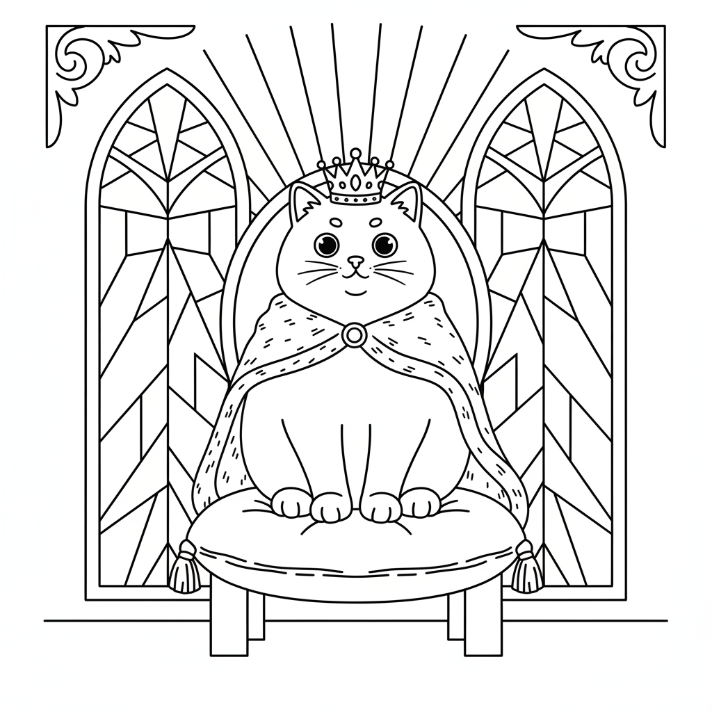 Royal Cat on a Throne — Free Coloring Page for Kids coloring page