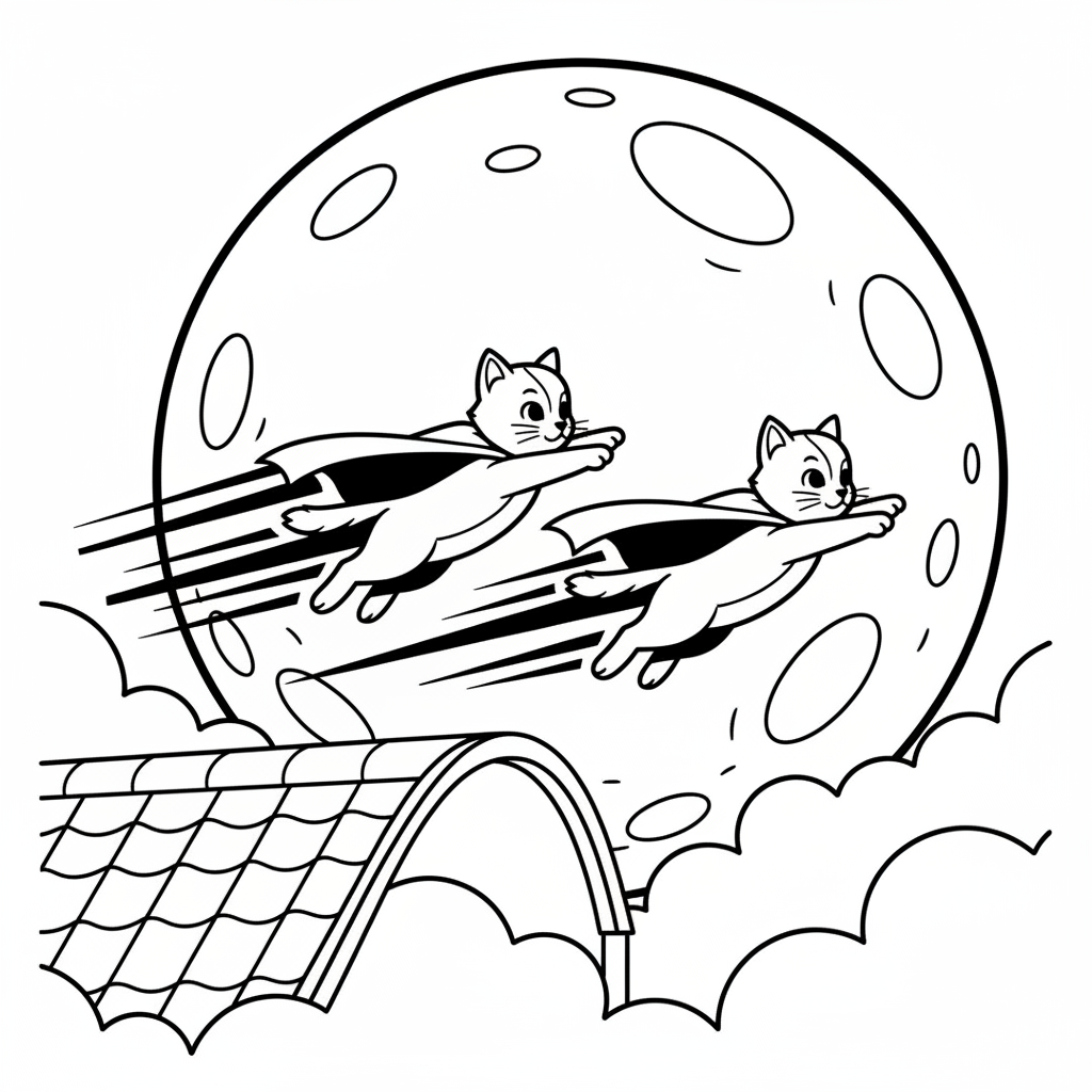 Flying Kittens Adventure — Free Coloring Page for Kids coloring page