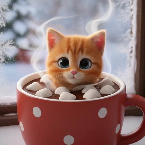 Adorable Kitten with Hot Cocoa Mug — Free Coloring Page for Kids