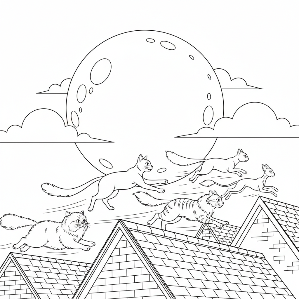 Rooftop Cat Adventure — Free Printable Coloring Page for Kids coloring page