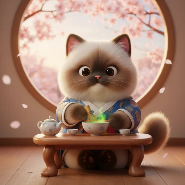 Himalayan Cat Tea Time — Free Coloring Page for Kids