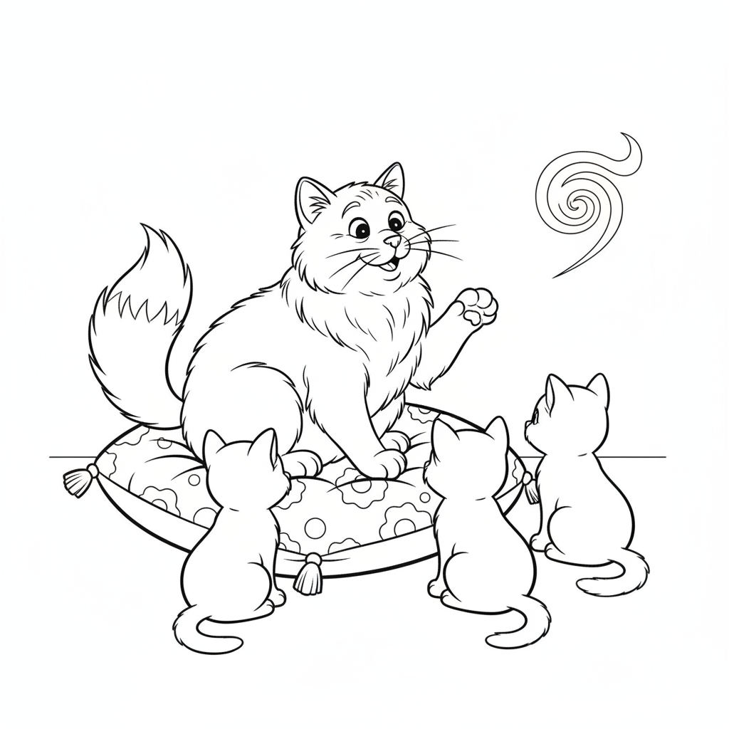 Gato Laranja Gordo em um Almofada — Desenho de Gato para Colorir — Grátis