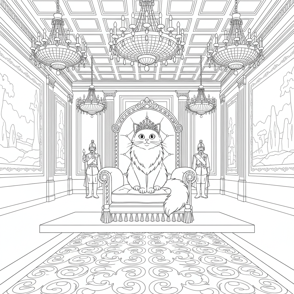 Royal Cat Adventure — Free Printable Coloring Page for Kids coloring page