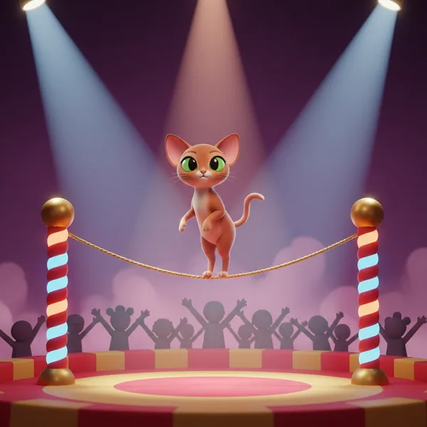 Abyssinian Cat on a Tightrope — Free Coloring Page for Kids