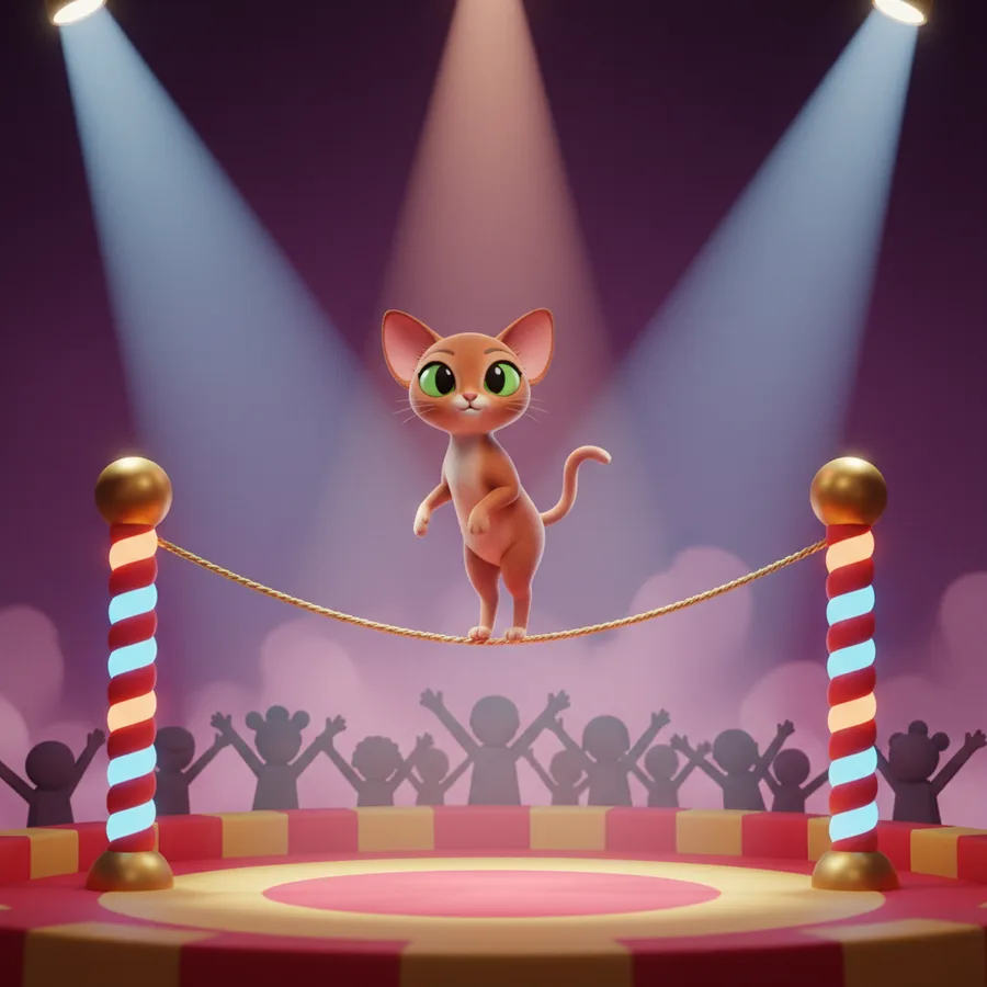 Abyssinian Cat on a Tightrope — Free Coloring Page for Kids