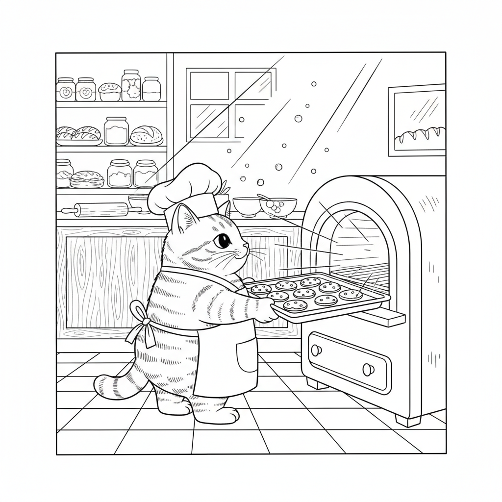 Chef Whiskers Baking Cookies — Free Coloring Page for Kids coloring page