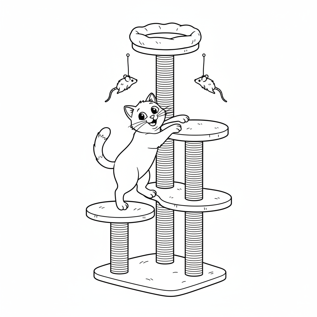Cat Tree Climber — Free Coloring Page for Kids coloring page