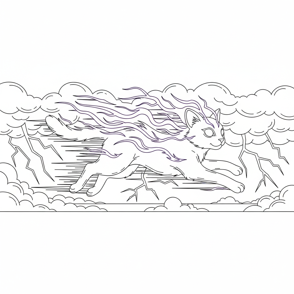 Lightning Cat Leaps — Free Coloring Page for Kids coloring page