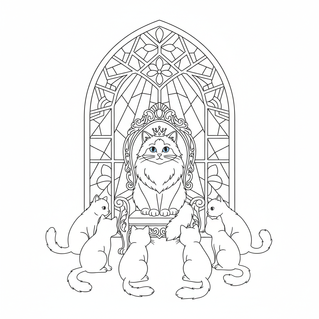 Regal Cat on Golden Throne — Free Coloring Page for Kids coloring page