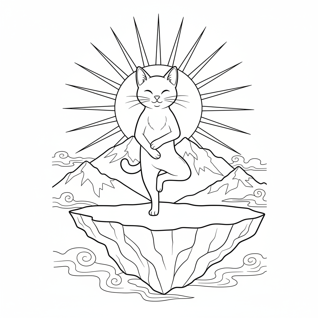 Yoga Cat in a Tree Pose — Free Coloring Page for Kids coloring page
