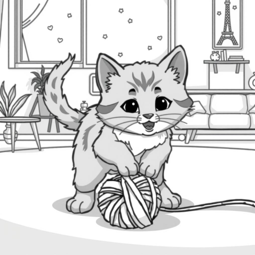 Whiskers Plays with Yarn — Free Coloring Page for Kids coloring page