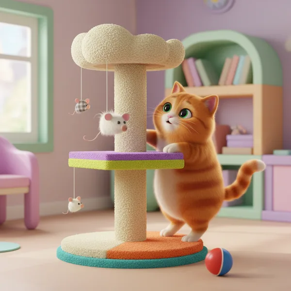 Cat Tree Climber — Free Coloring Page for Kids
