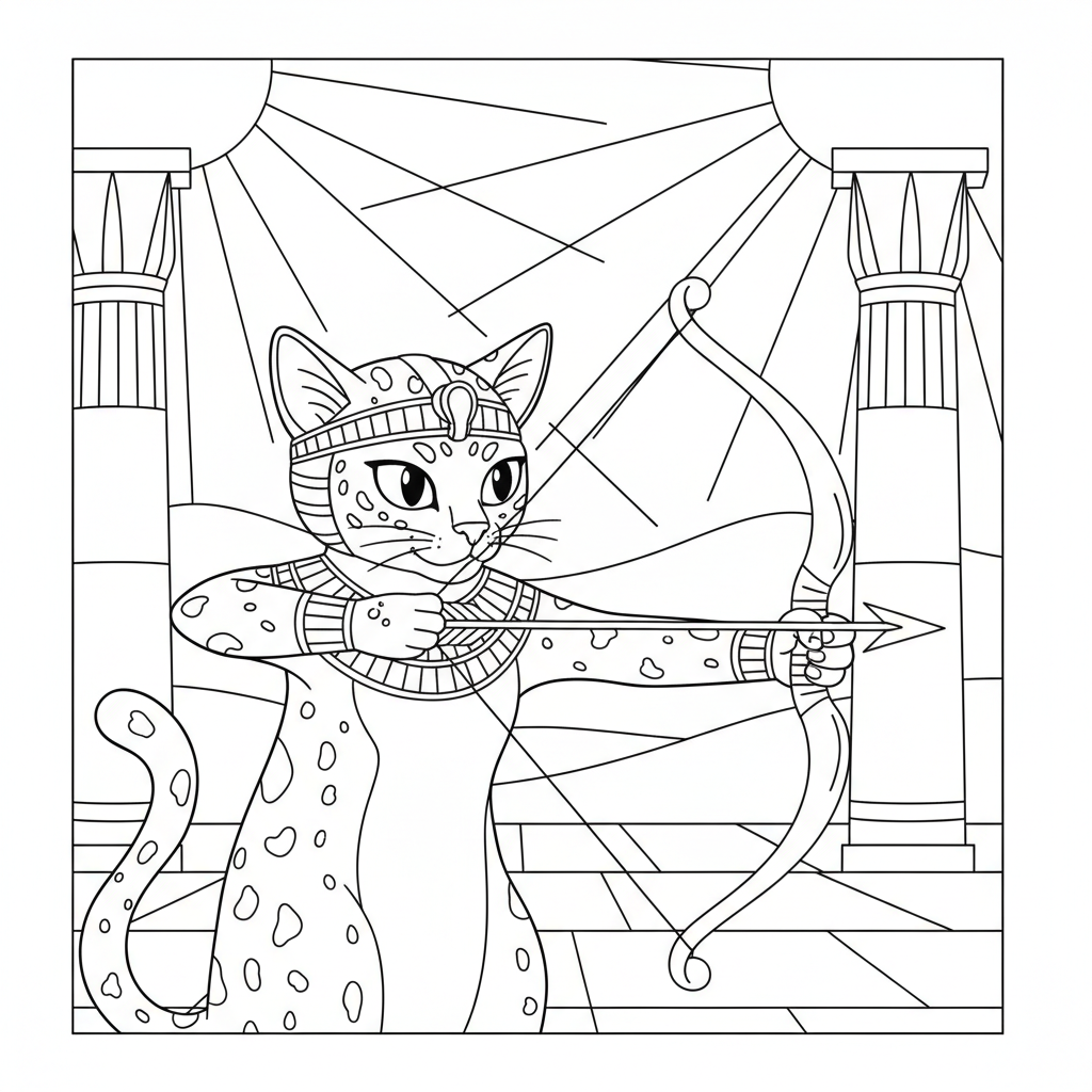 Egyptian Mau Archer — Free Printable Coloring Page for Kids coloring page