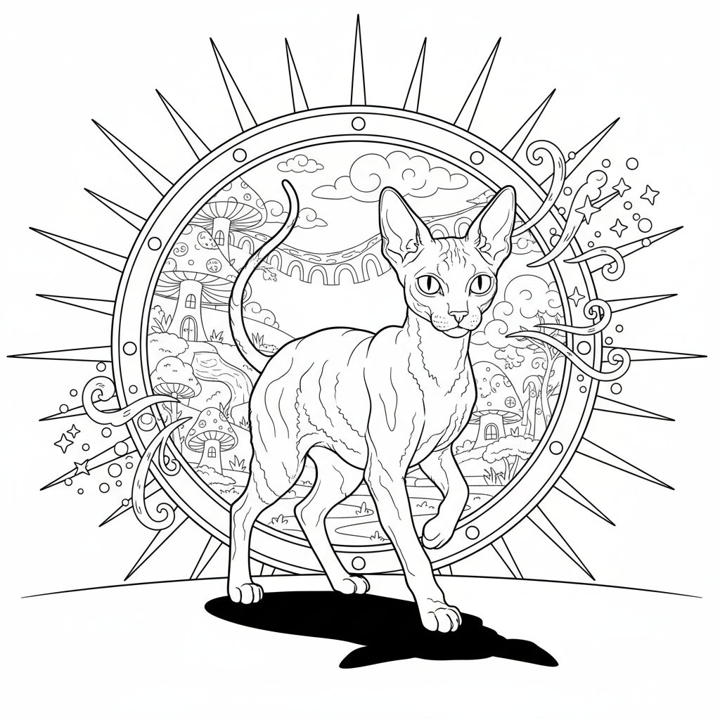 Cornish Rex Adventure — Free Coloring Page for Kids coloring page