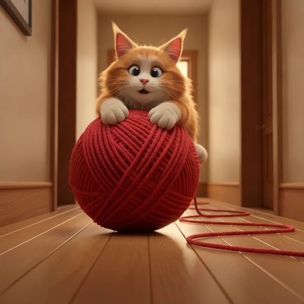 Playful Orange Cat on Yarn Ball — Free Coloring Page for Kids