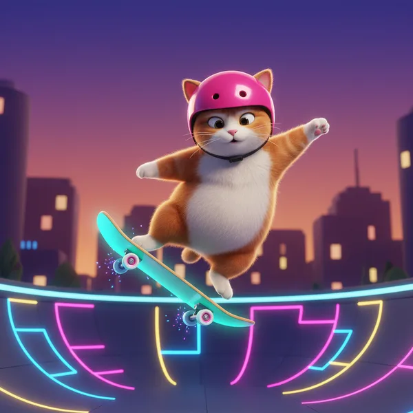 Skateboarding Cat in Mid-Air — Free Coloring Page for Kids