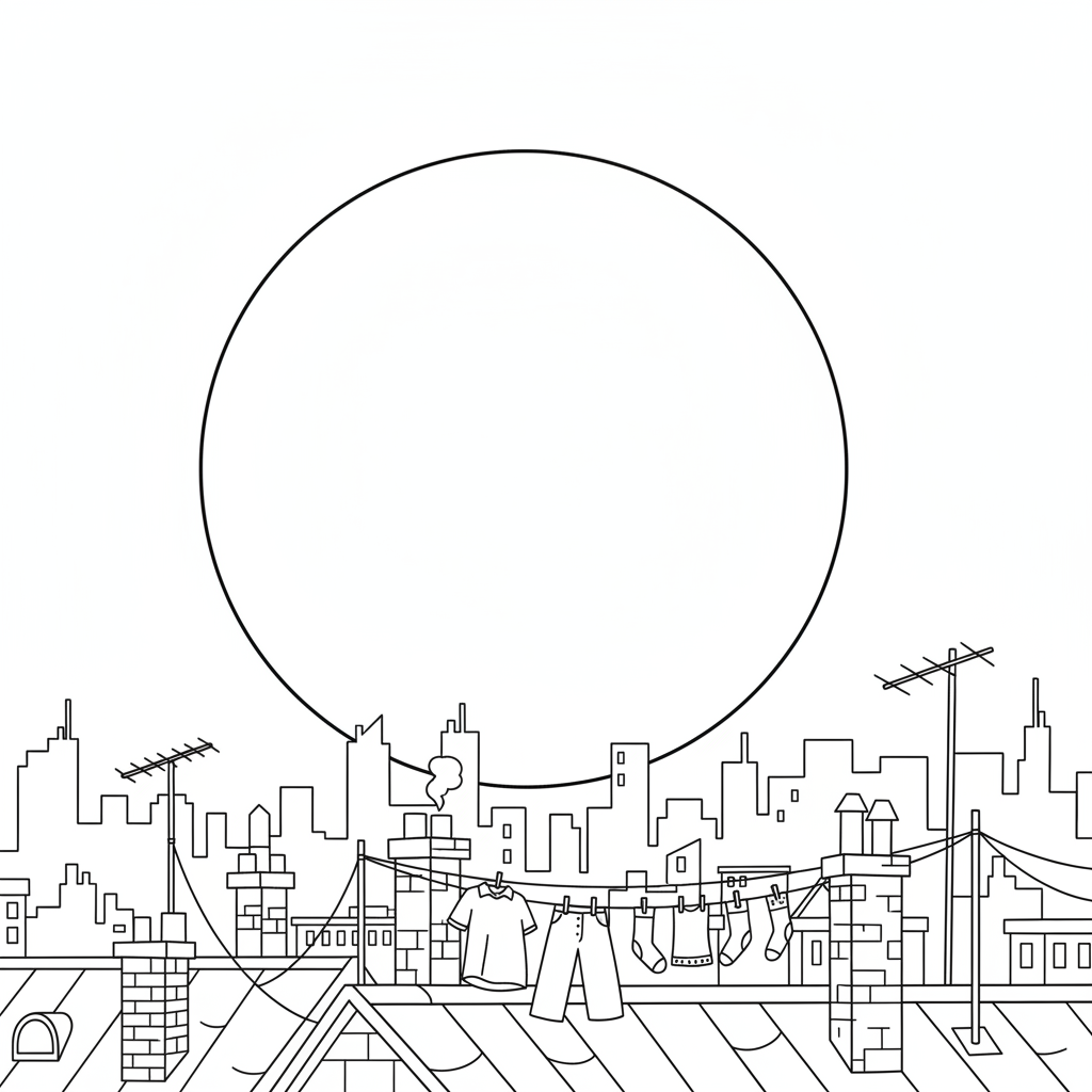 Moonlit Rooftop — Free Coloring Page for Kids coloring page