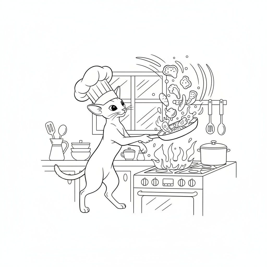 Chef Whiskers Tossing Veggies — Free Coloring Page for Kids coloring page