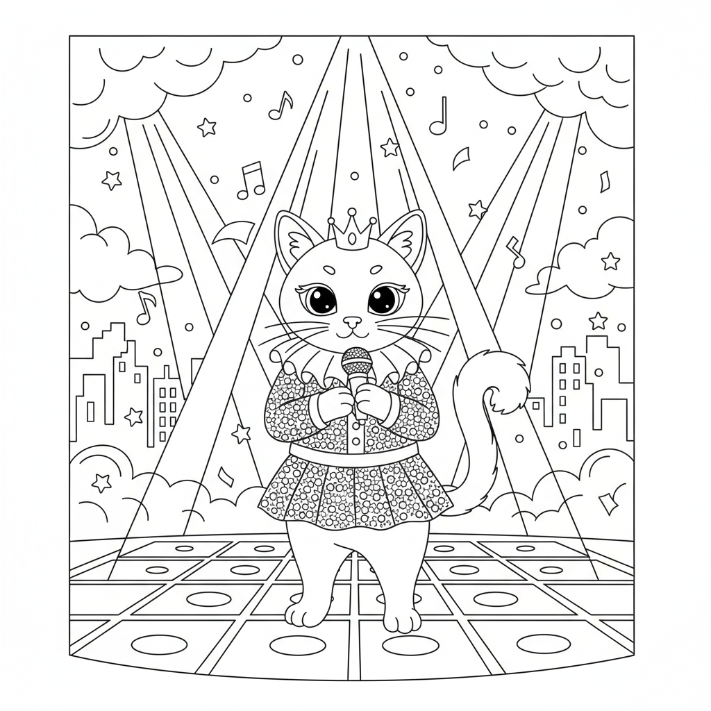 Burmese Cat on Stage — Free Printable Coloring Page for Kids coloring page