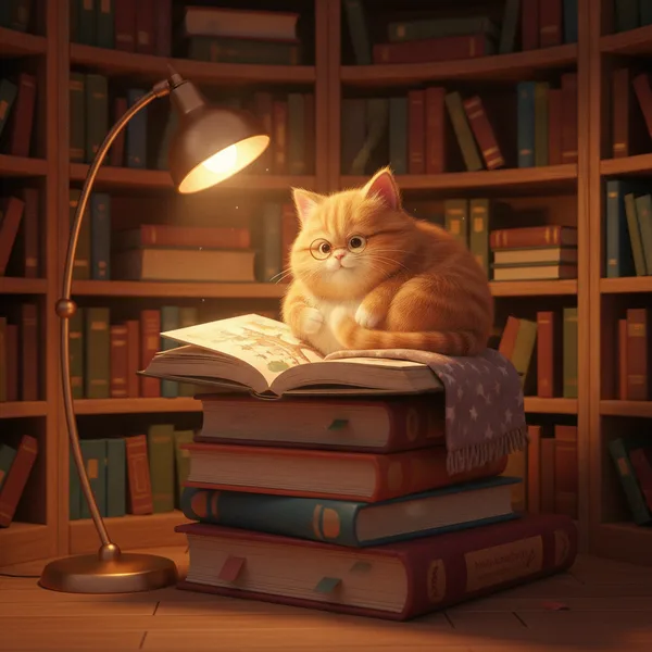 Cozy Library with a Cat — Free Coloring Page for Kids