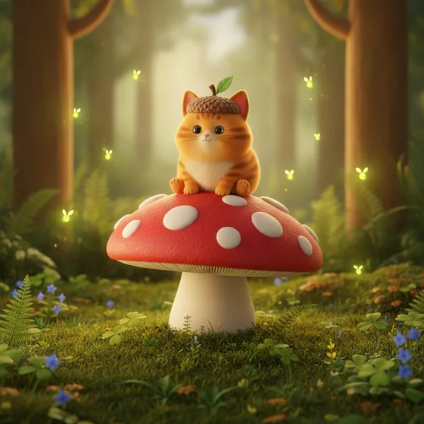 Whimsical Orange Cat on a Red Mushroom — Free Coloring Page for Kids
