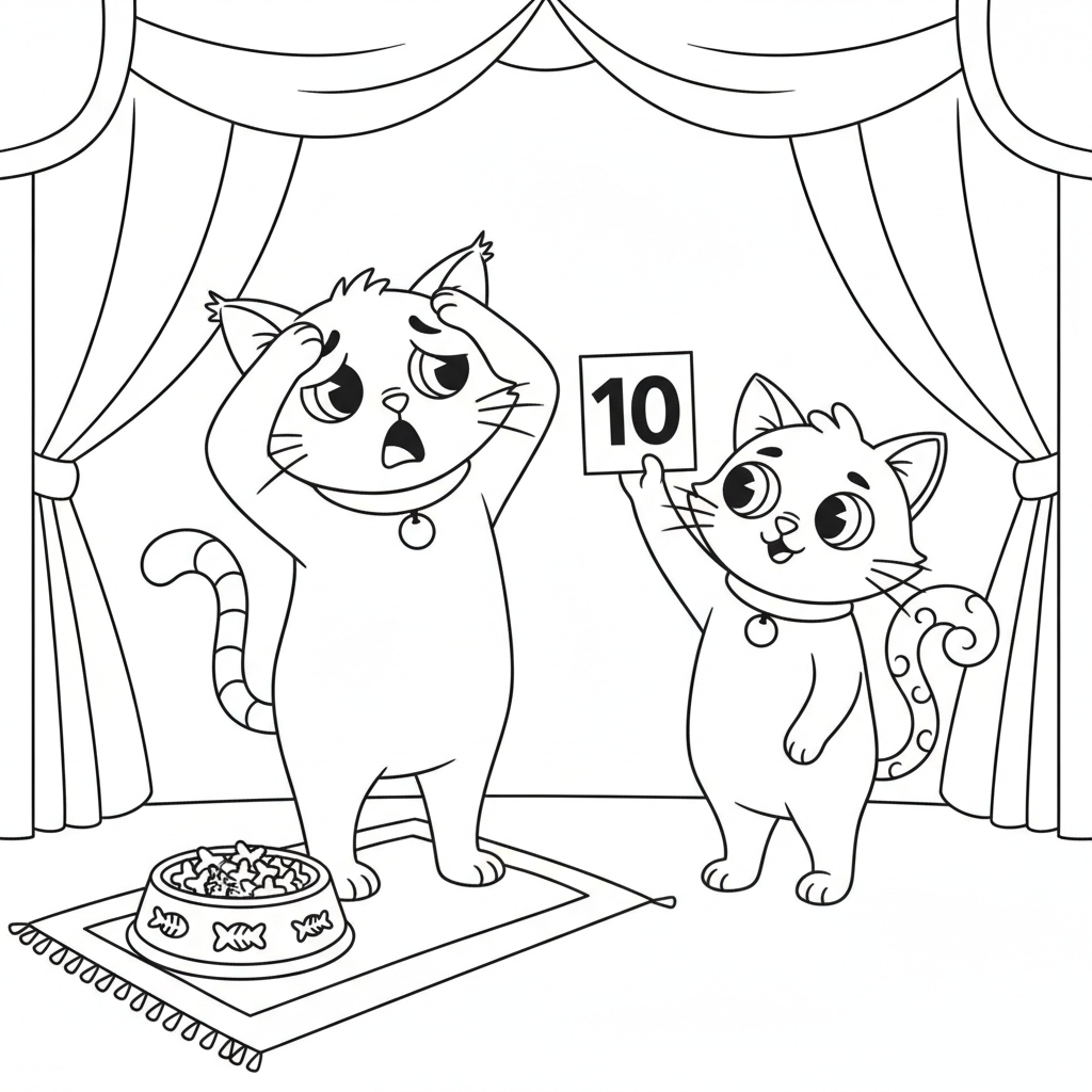 Gatinhos Adoráveis em uma Sala Aconchegante — Desenho de Gatos para Colorir Grátis