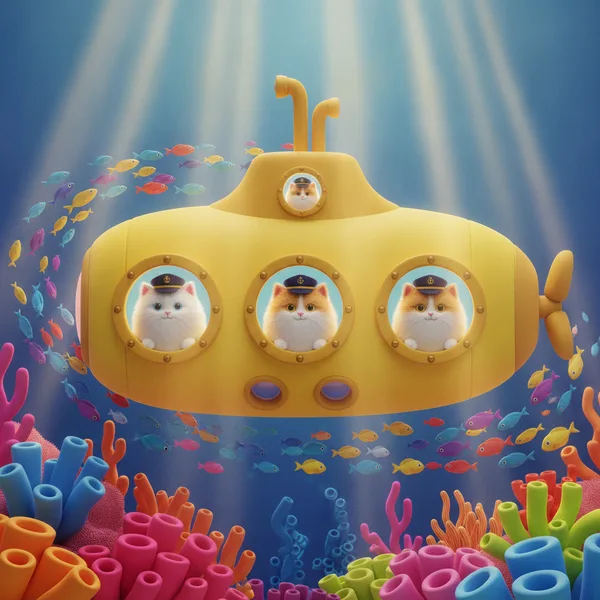 Whimsical Yellow Submarine Scene — Free Coloring Page for Kids