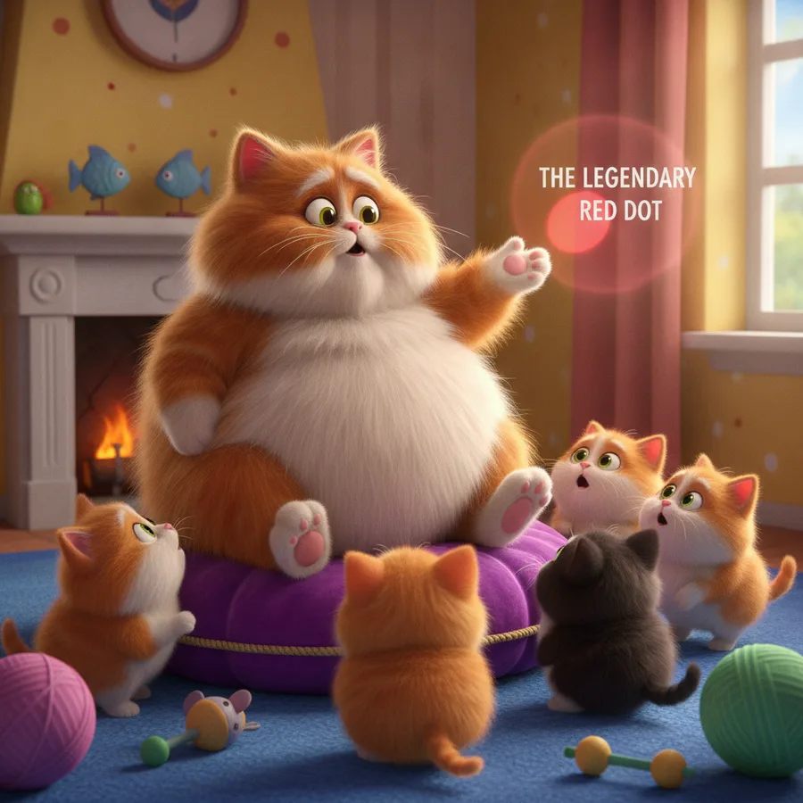Esta página de coloração apresenta um gato laranja gordo falando animadamente com gatinhos, com áreas fáceis como a almofada e detalhes desafiadores como a lareira. As crianças vão adorar preencher essa cena calorosa e divertida.