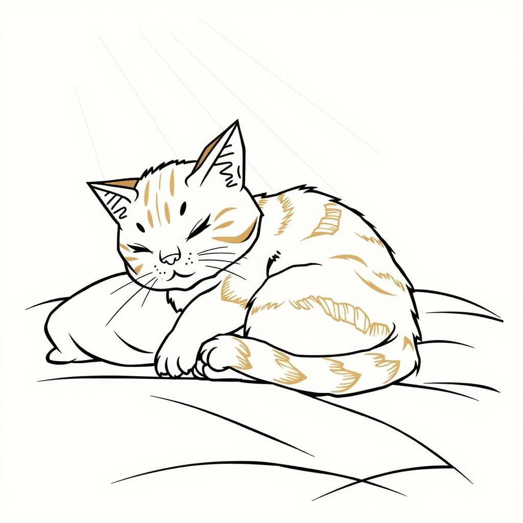 Orange Tabby Nap — Free Coloring Page for Kids coloring page