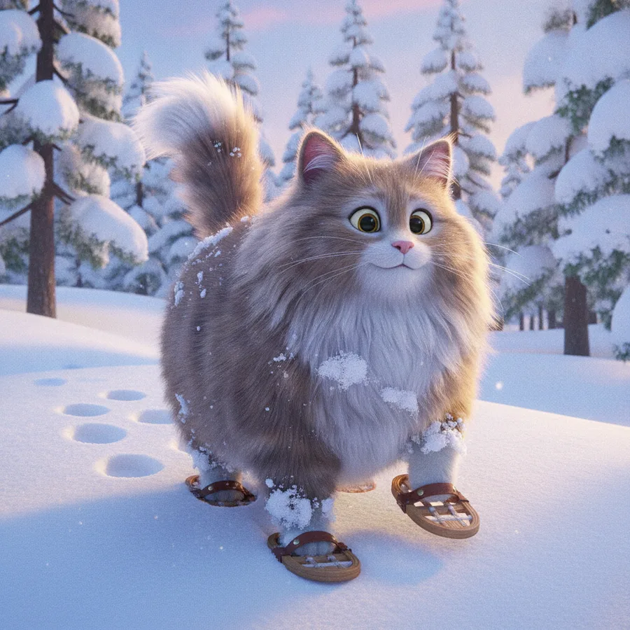 Este gato alegre con raquetas de nieve está rodeado de un paisaje invernal sereno. Los pasteles suaves facilitan colorear el cielo, mientras que el pelaje esponjoso del gato ofrece un divertido desafío.