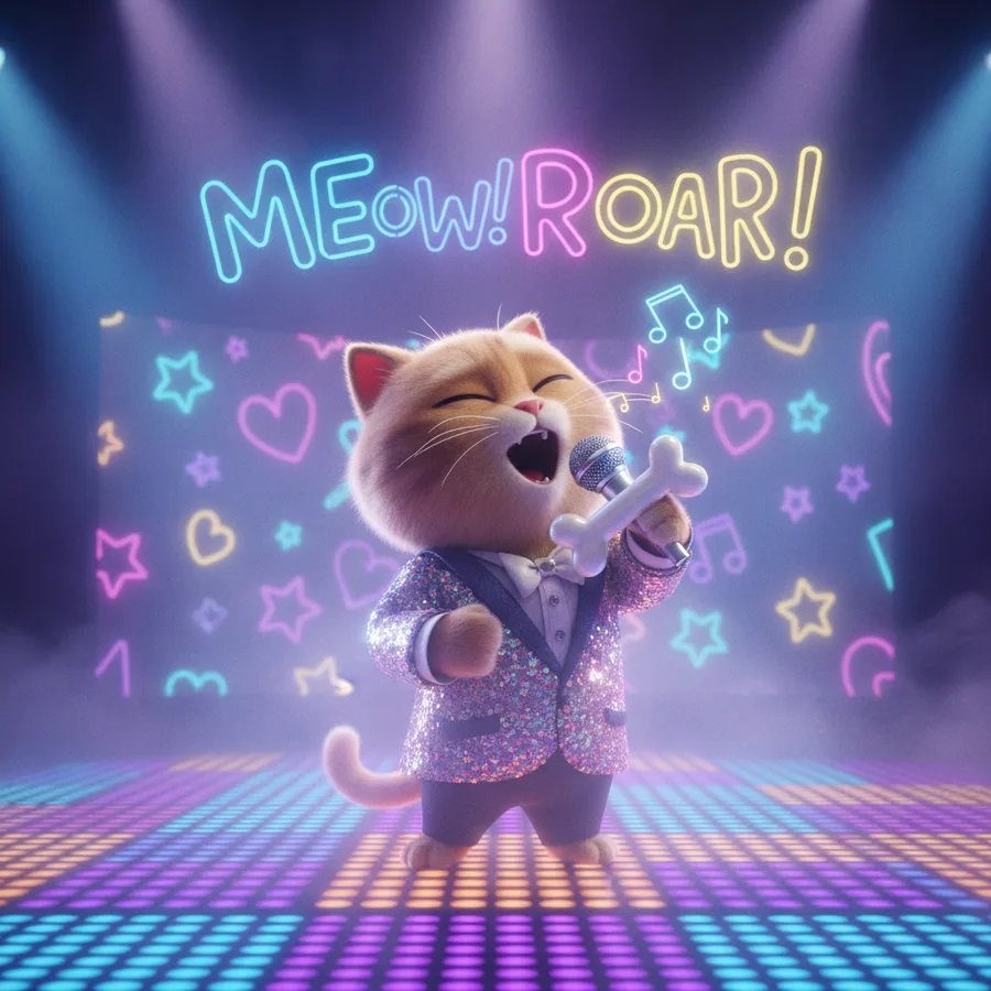 Animated Cat Singing on Stage — Free Coloring Page for Kids