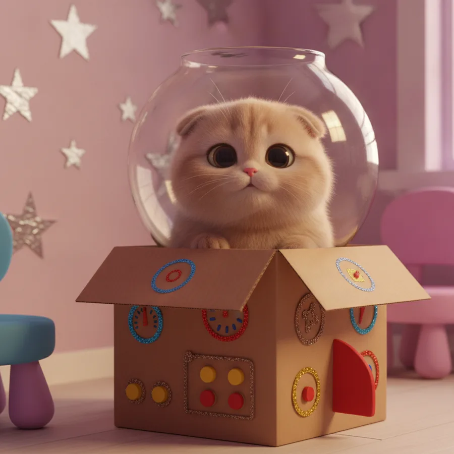 This coloring page features a cute, fluffy kitten in a decorated box, making it fun to color. The stars and pastel background provide easy areas to fill, while the kitten's details add a fun challenge.