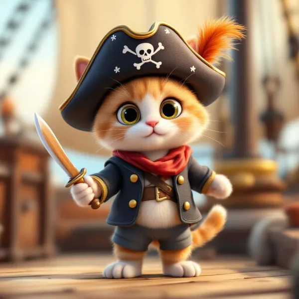 Pirate Kitten Fun — Cute Cat Coloring Page for Kids