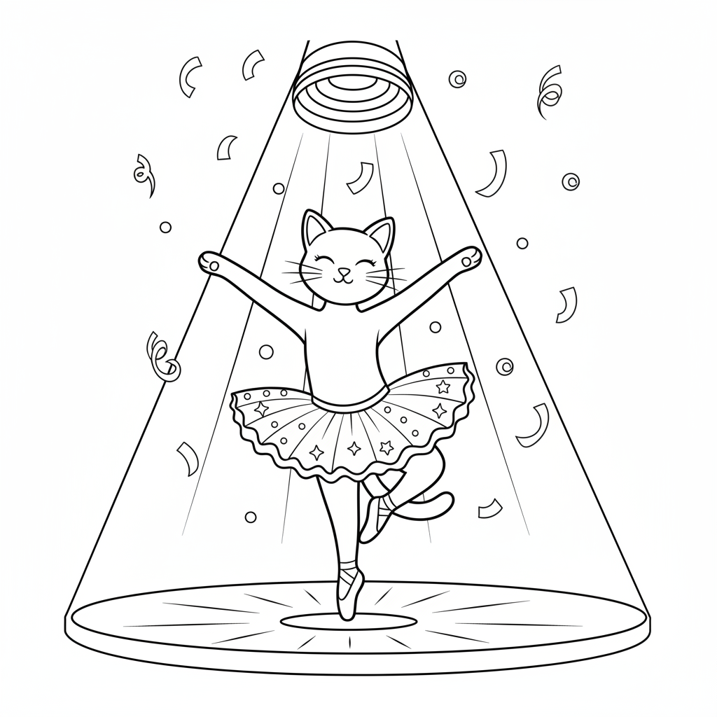 Cat Ballet Pirouette — Free Printable Coloring Page for Kids coloring page