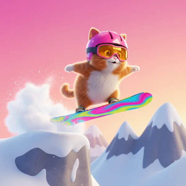 Cat Snowboard Trick — Free Coloring Page for Kids