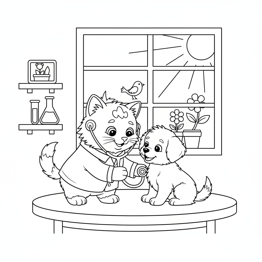 Happy Cat Vet — Free Coloring Page for Kids coloring page