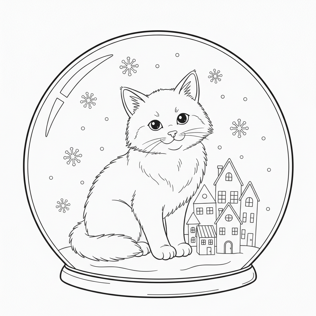Chat Bleu Doux dans un Terrarium — Coloriage Chats — Gratuit à Imprimer
