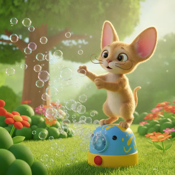 Cute Devon Rex with Bubbles in a Garden — Free Coloring Page for Kids