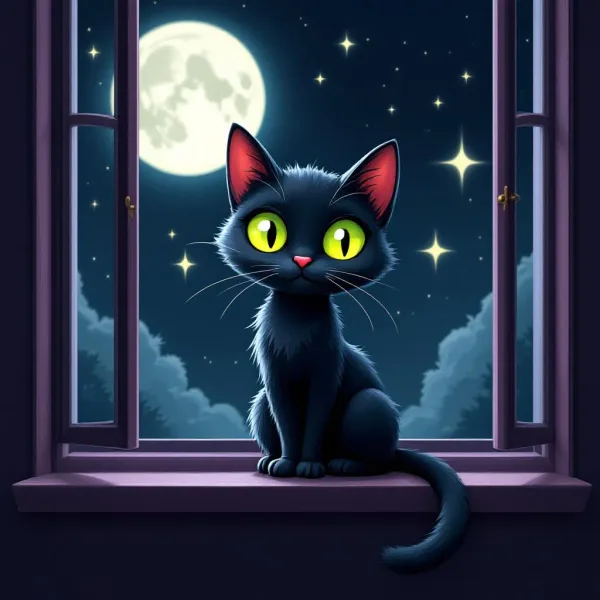 Black Cat Moonlight — Cute Black Cat Coloring Page for Kids