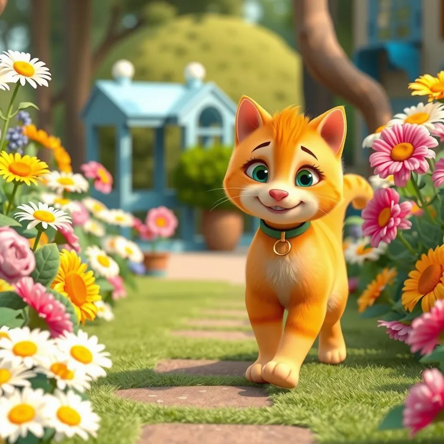 Ginger Cat in the Flower Garden — Free Coloring Page for Kids