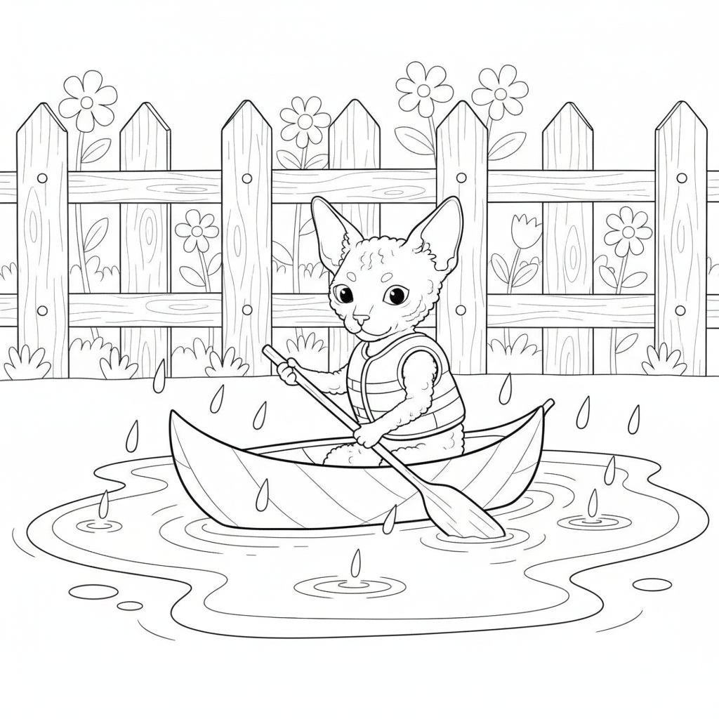 Cat in a Dragon Boat — Free Coloring Page for Kids