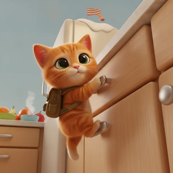 Gatito Escalando el Mueble — Dibujos de Gatos para Colorear — Gratis para Imprimir